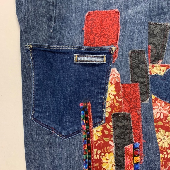 KUT Womens Jeans | Cropped Boho Upcycled | Hippie Festival | Burgundy Black | Si - Picture 5 of 12